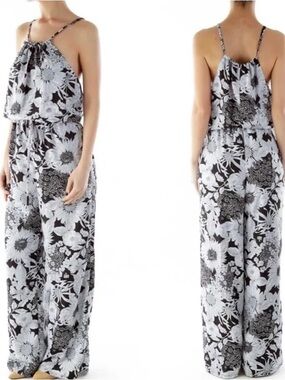 Liberty of London Black & White Floral Halter Romper Jumpsuit